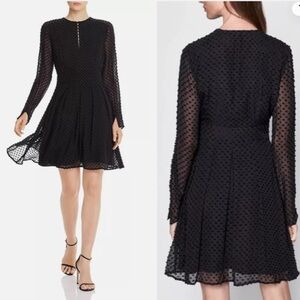 Equipment Jenava Black Silk-Blend Dot Long Sleeve Fit & Flare Dress Size 12